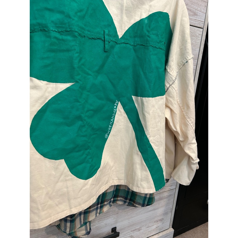 Wren and Glory Kiss Me Jacket One Size Hand Painted Shamrock Plaid Layered Cream - Picture 7 of 8